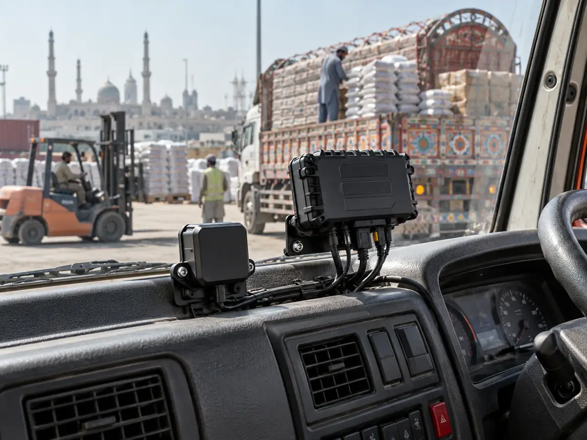 Illustration: vehicle telematics gateway and sensor