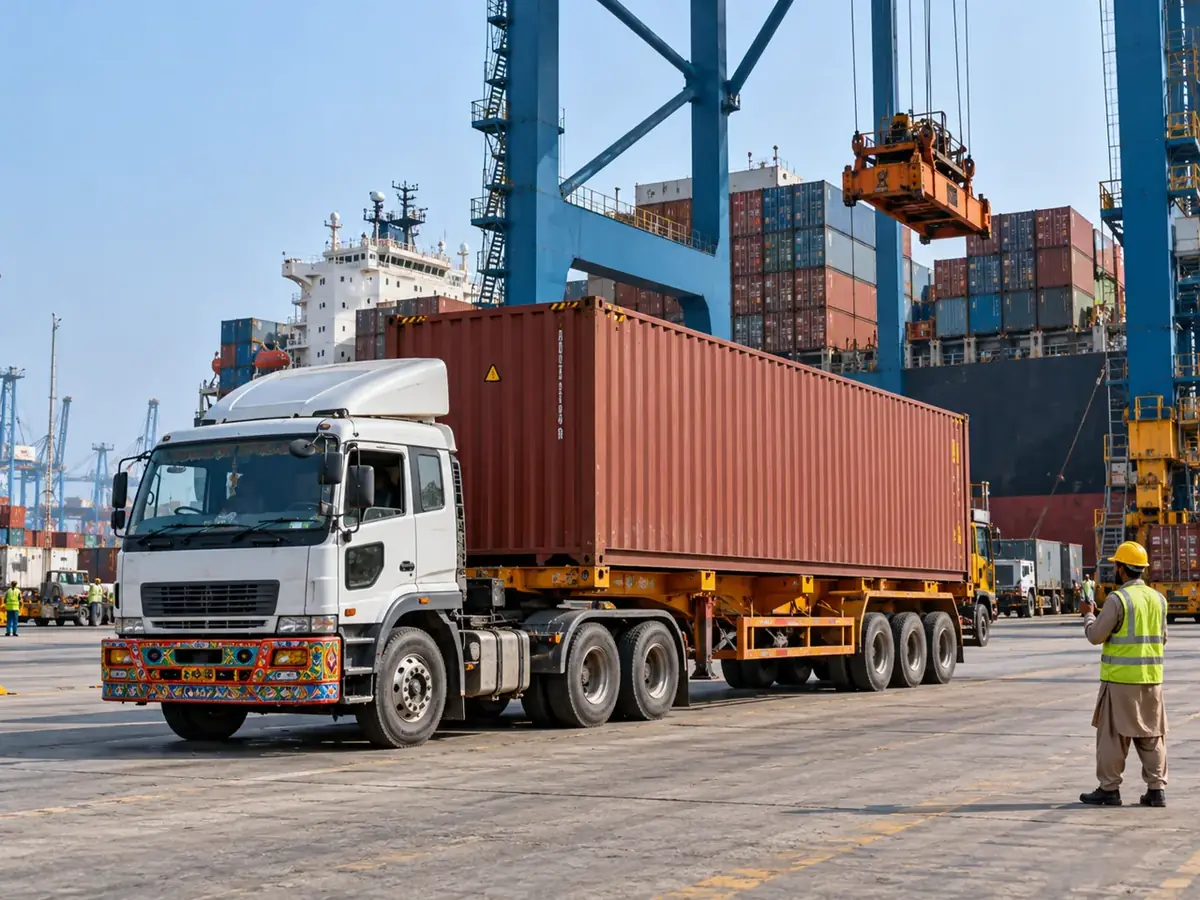Illustration: container transport at a freight terminal