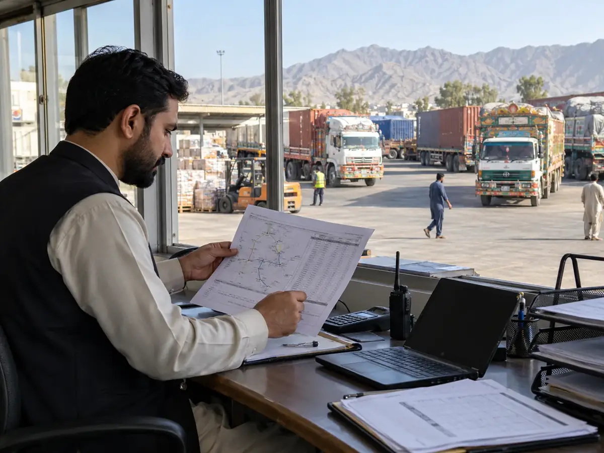 Illustration: transport planner coordinating depot movements
