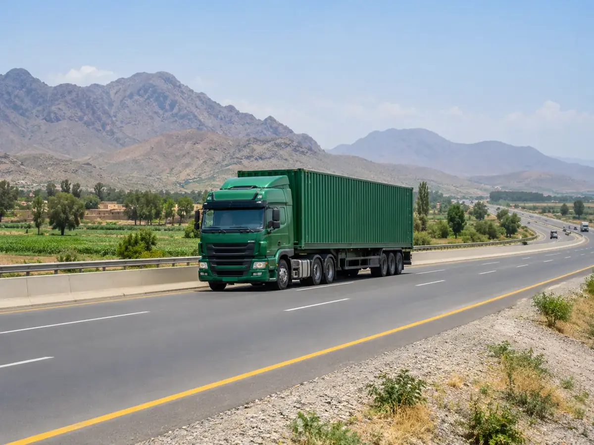 Illustration: long-haul truck on a rural motorway